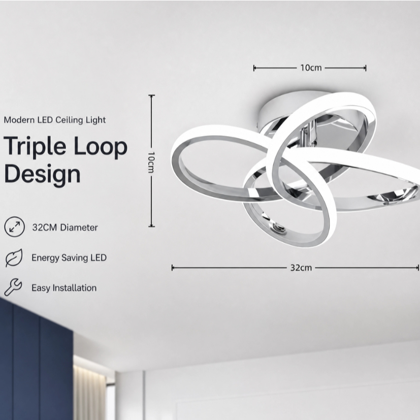 Lâmpada LED moderna com design de luz tricolor, adequada para salas de estar, quartos, cozinhas e espaços internos.
