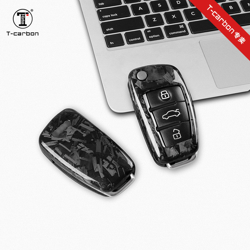 [Material de fibra de carbono Real] T-carbono adequado para Audi Folding A3 Q3 TT Key Case Capa protetora de chave