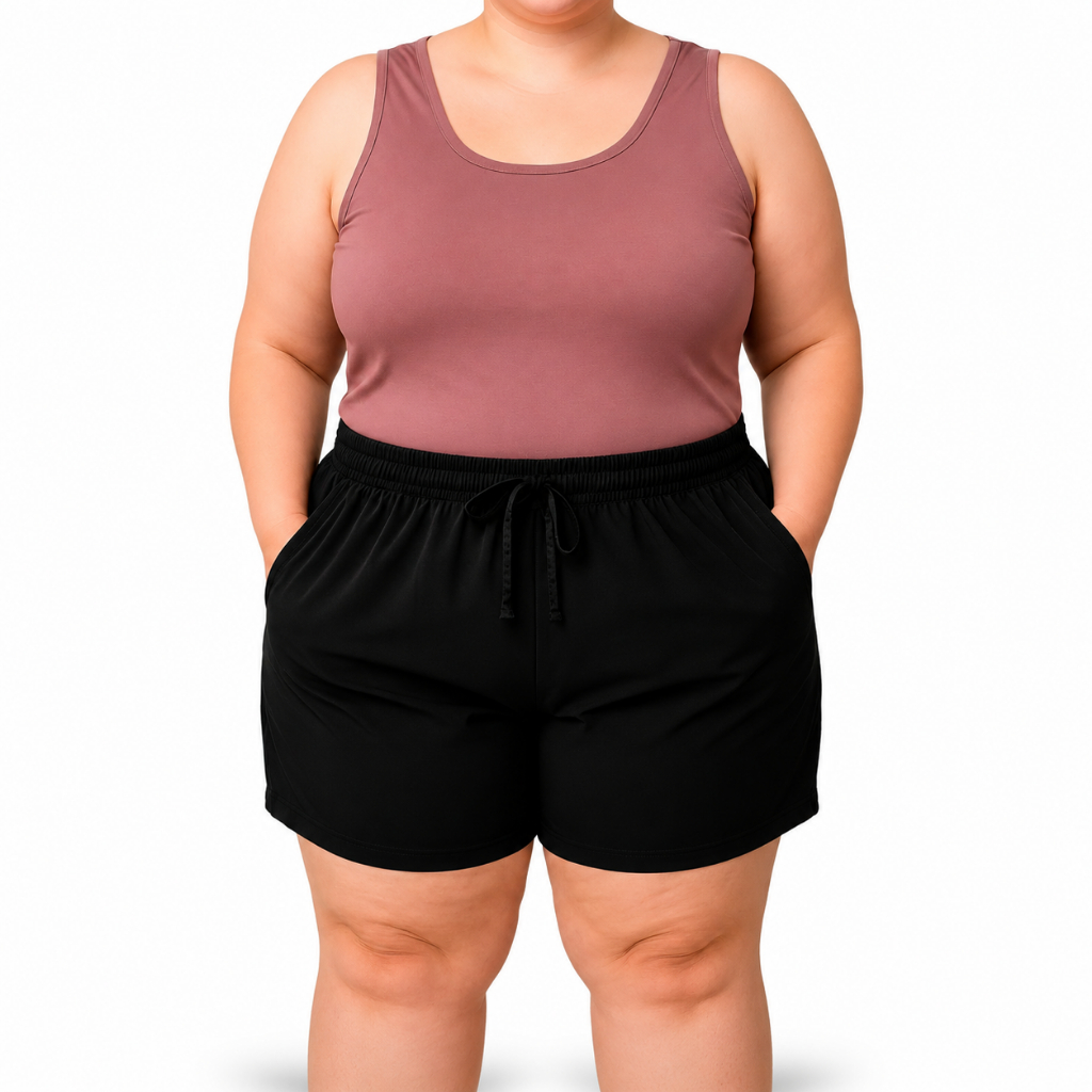 Shortinho De Praia G1 G2 G3 - Tamanho Grande Plus Size com Bolso Preto Tecido Leve Macio Direto da fábrica