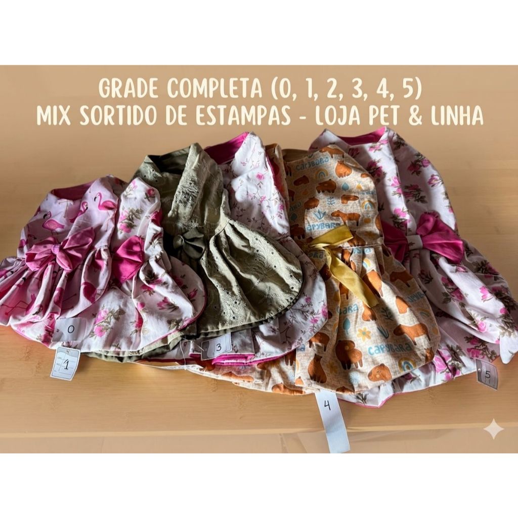 Kit Atacado 6 Vestidos Pet Tricoline - Grade Completa 0 ao 5 - Direto da Fábrica Revenda
