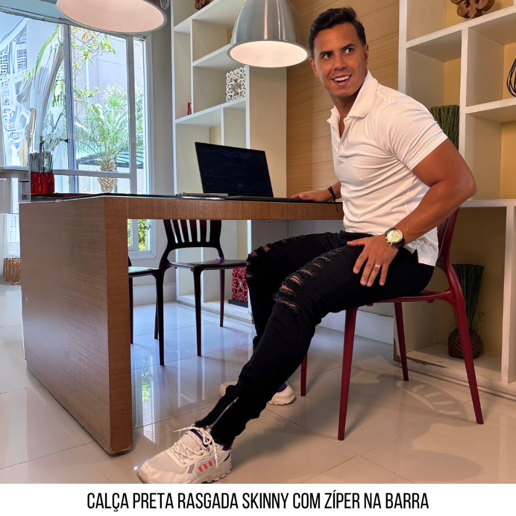 Calça Jeans Preta Masculina Rasgado SKINNY Com Zíper Na Barra - Lions Jeans - Direto Da Fábrica