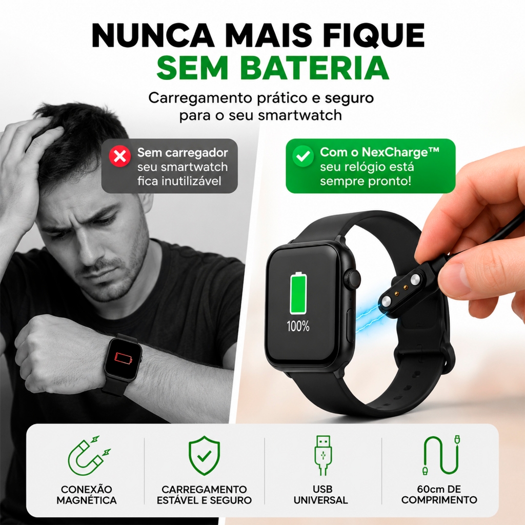 Cabo Carregador Smartwatch 2 Pinos 4mm P/ L8 L9 W26 I12 Lite I9 hw12 hw16 Hw26 Hw26+ HW21e Outros