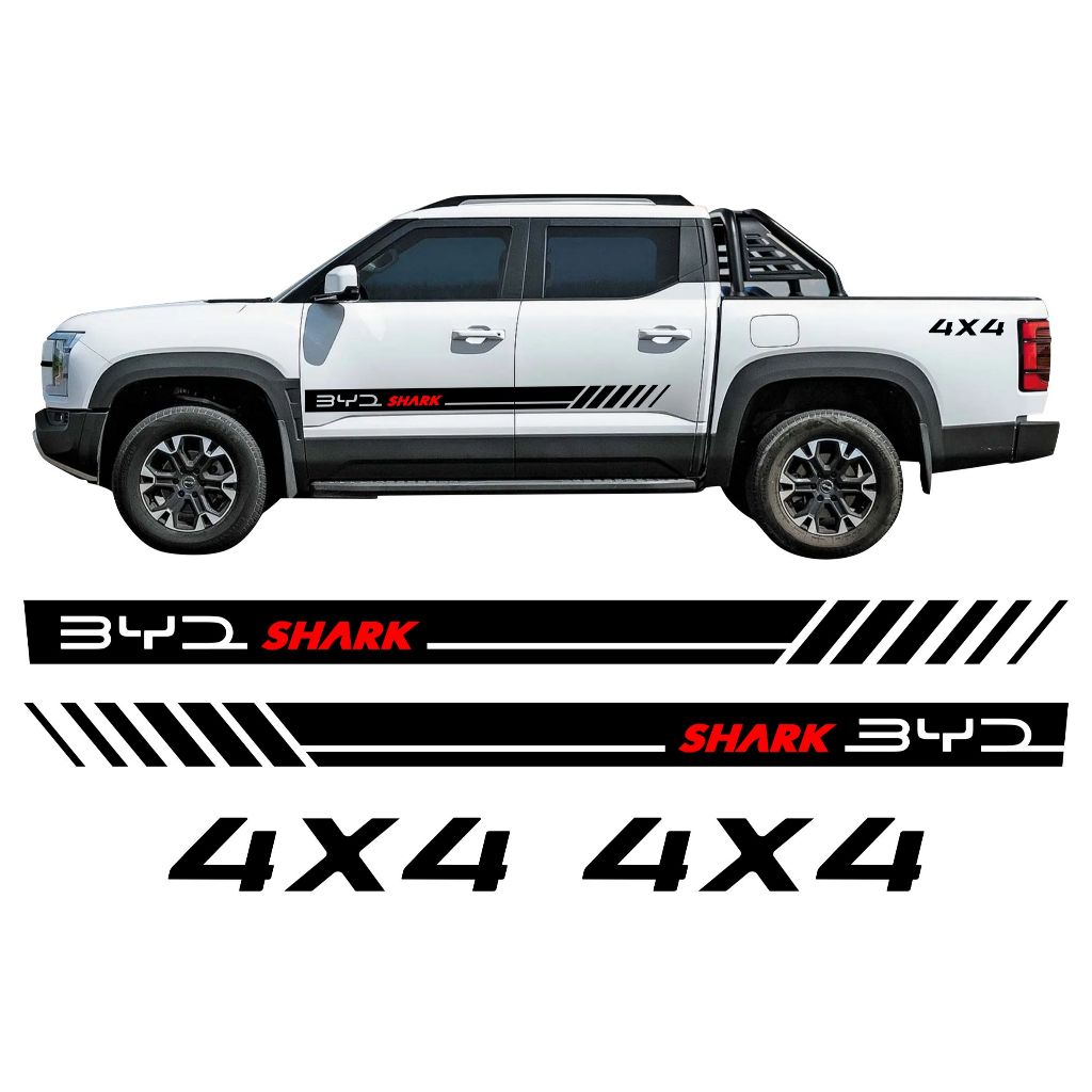 Kit 5 Adesivos Byd Shark 4x4 Sport Faixa Lateral Caçamba Acessórios Personalizado Bd9