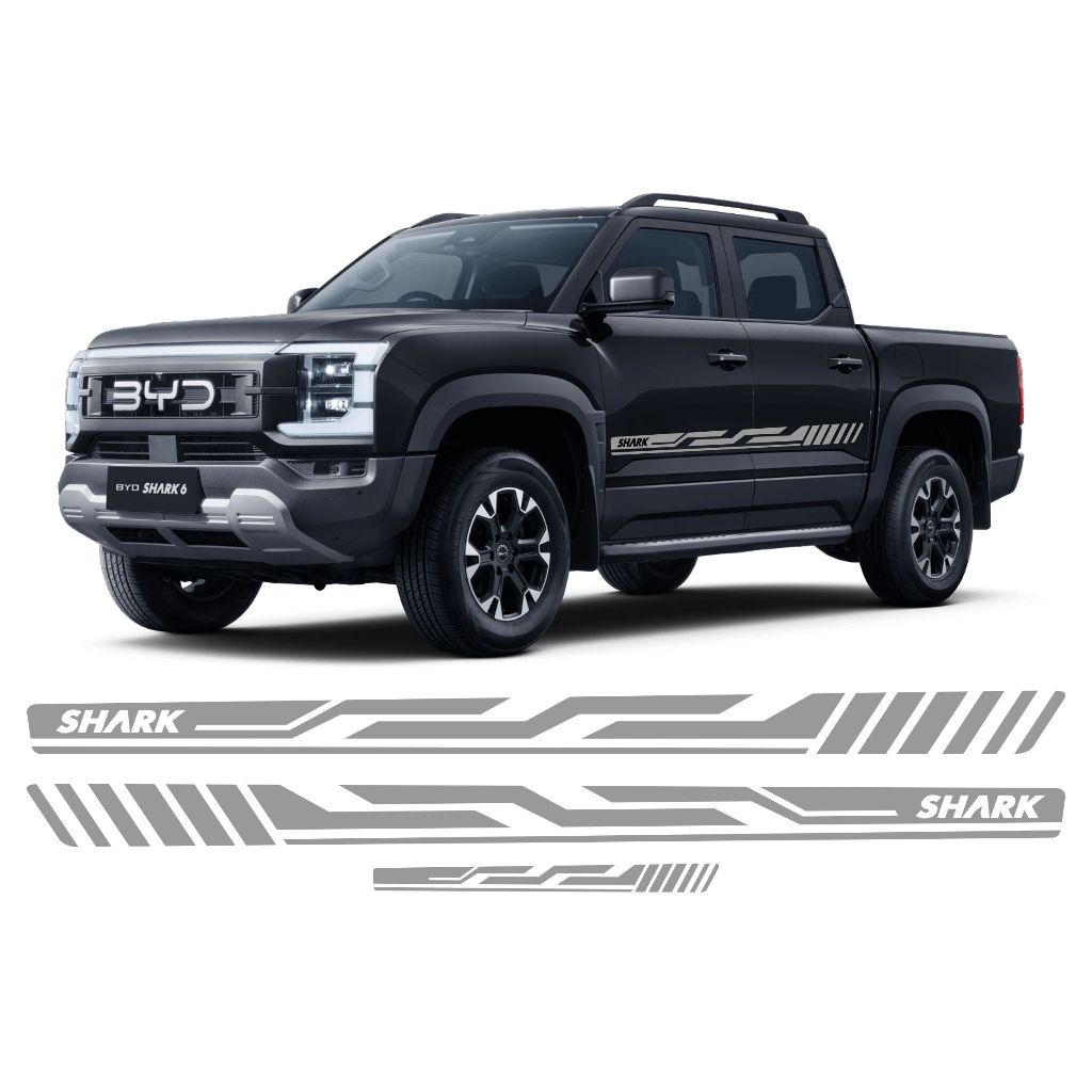 KIT 3 Adesivos byd shark sporting 2024 faixa lateral e Traseira Acessórios Personalizado Prata BD3