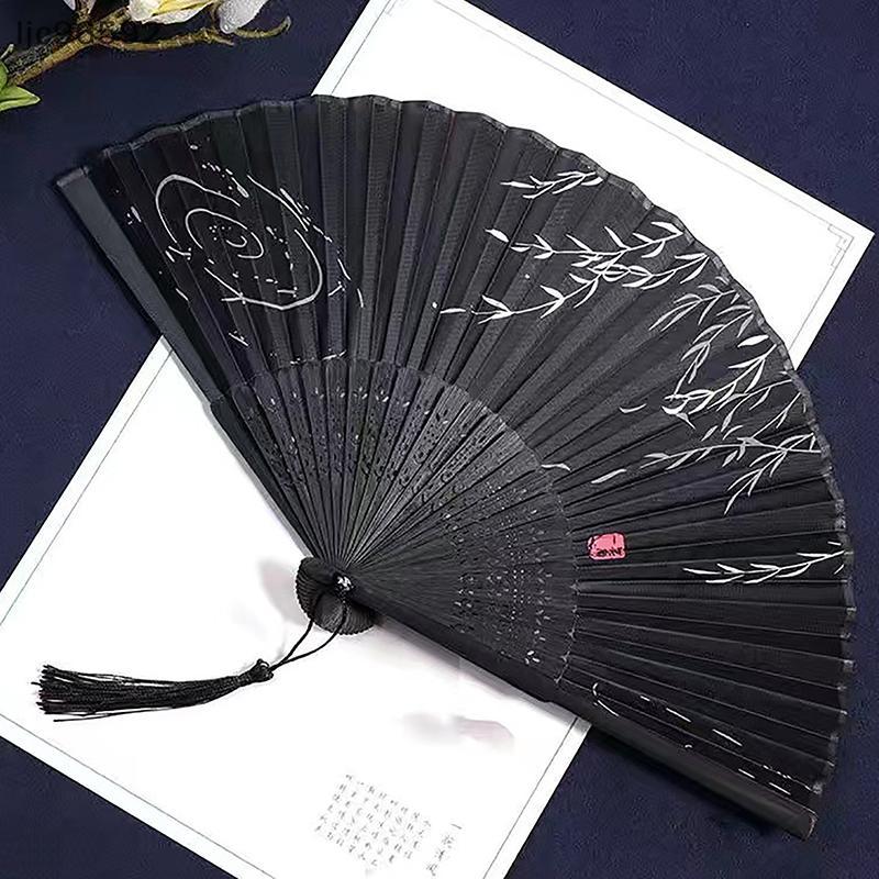 [ljc] Leque Dobrável Antigo De Bambu Ventilador Estilo Chinês De Dança Feminino De Verão Portátil Elegante Flor Mão Pres