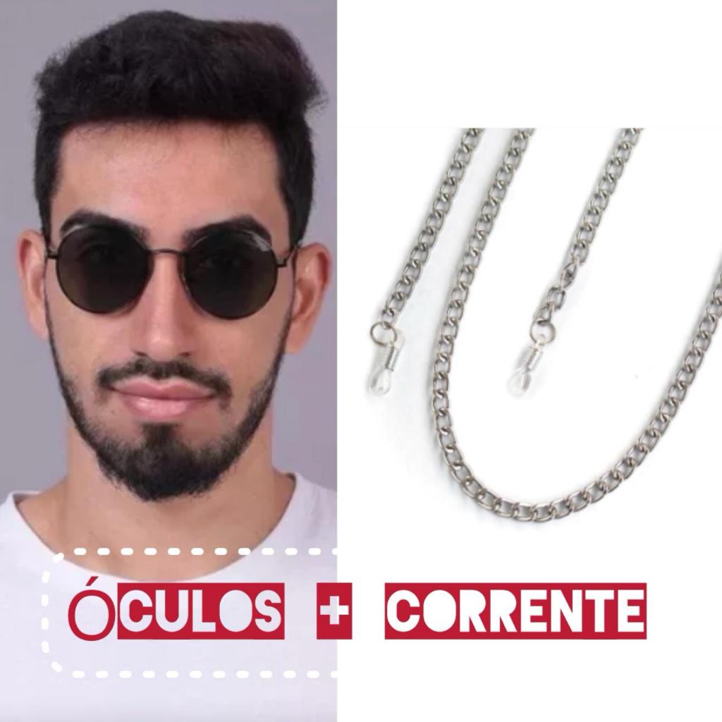 Correntinha Suporte De Óculos Cordões  + Óculos de sol redondo feminino masculino