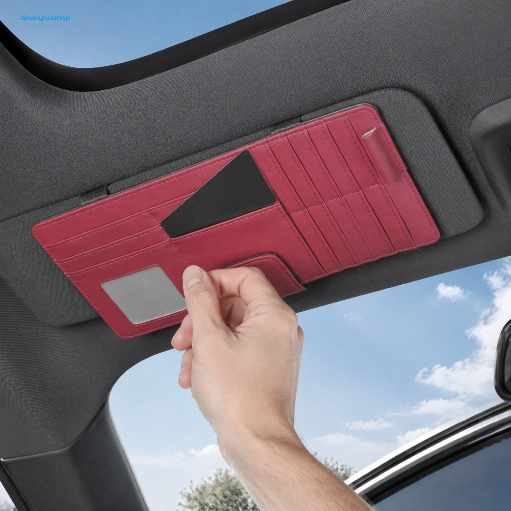 Universal Car Clip Sun Visor Organizer with Pen Holder Business Card Ticket Storage Pouch Sunglasses – Multi-function