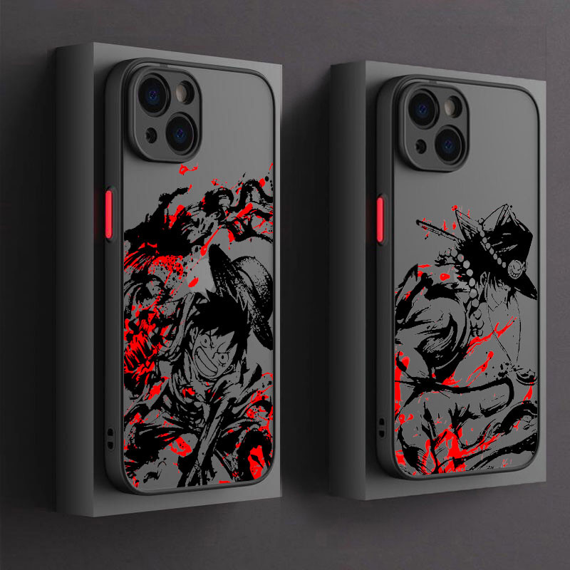 Caixa De Telefone Japonesa Anime One Pieces Luffy Ace Para iphone 15 11 14 Plus 16 Pro Max 12 13 Mini Silicone 16Pro 15Plus Tampa De Armadura Transparente À Prova De Choque
