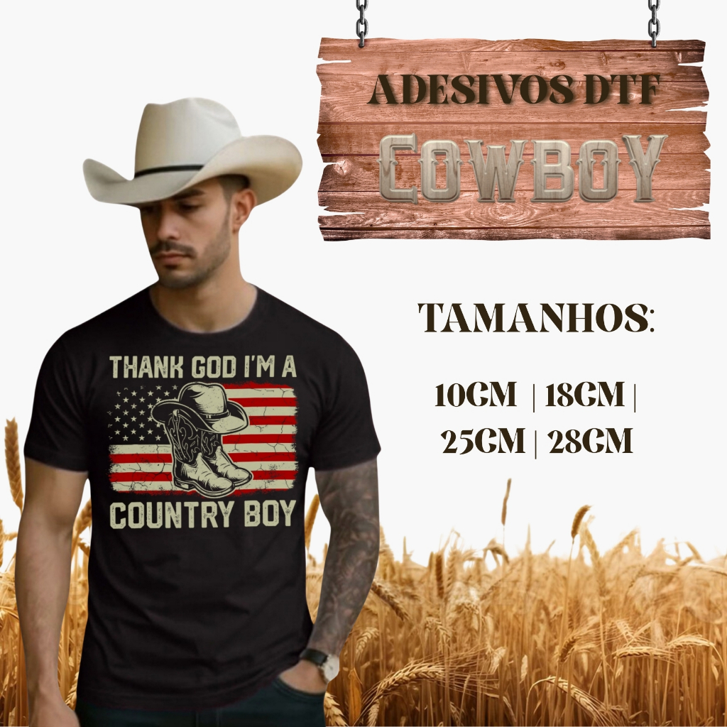 Kit 5 Adesivos DTF Termocolantes Cowgirl Country Texas Transfer Customize Camisetas Jaquetas Bonés Cowboy Agro