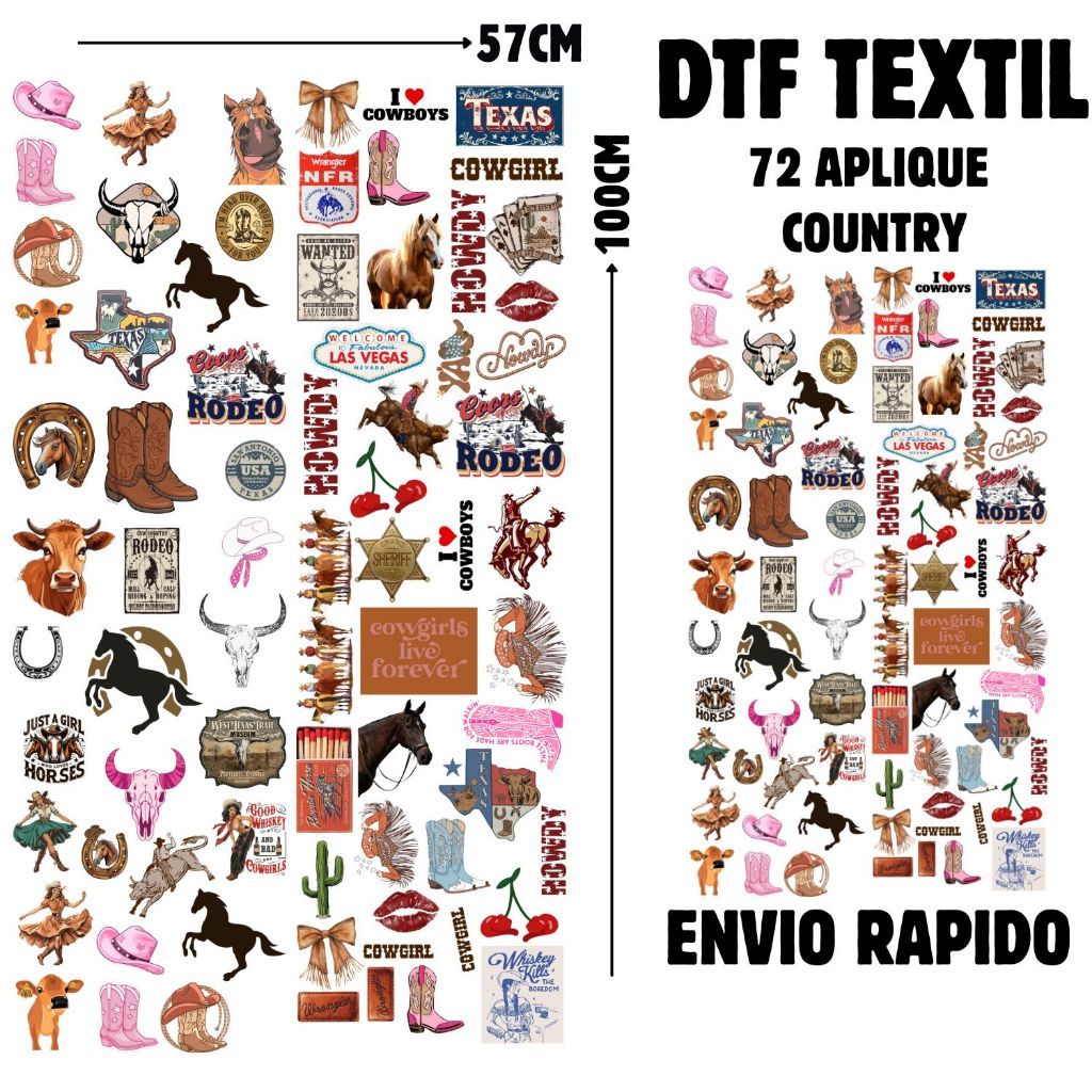 Aplique Country Termocolante Para Jeans, Calça, Camiseta, Jaqueta DTF Textil PROMOÇÃO