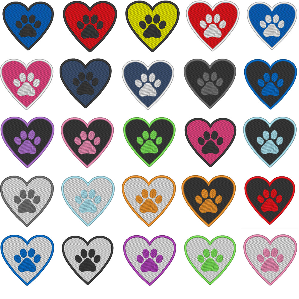 Patch Bordado Coração com Patinha Pet Termocolante Aplique Decorativo Para Jaqueta Mochila Camiseta Infantil Kawaii