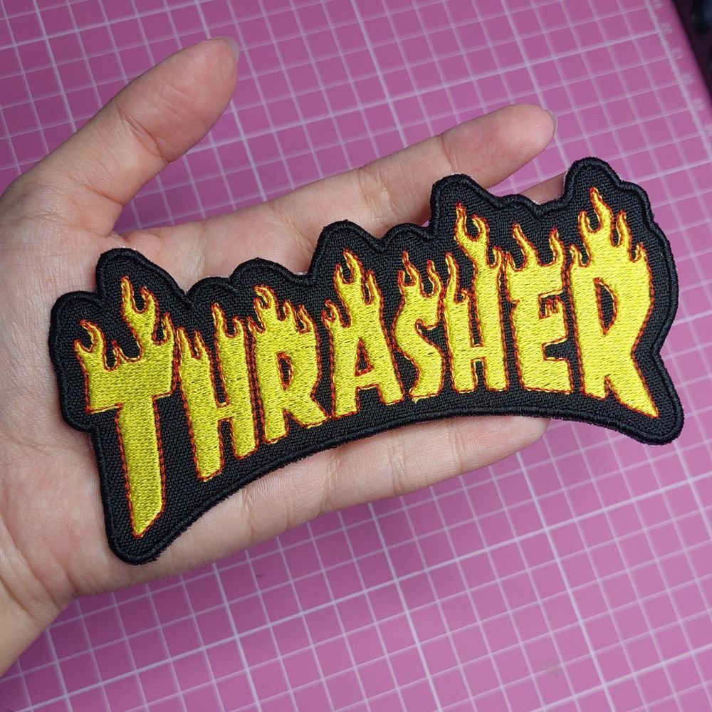 Patch Bordado Thrasher Skateboard Termocolante Aplique Jaqueta Mochila Camiseta Streetwear Custom Alternativo