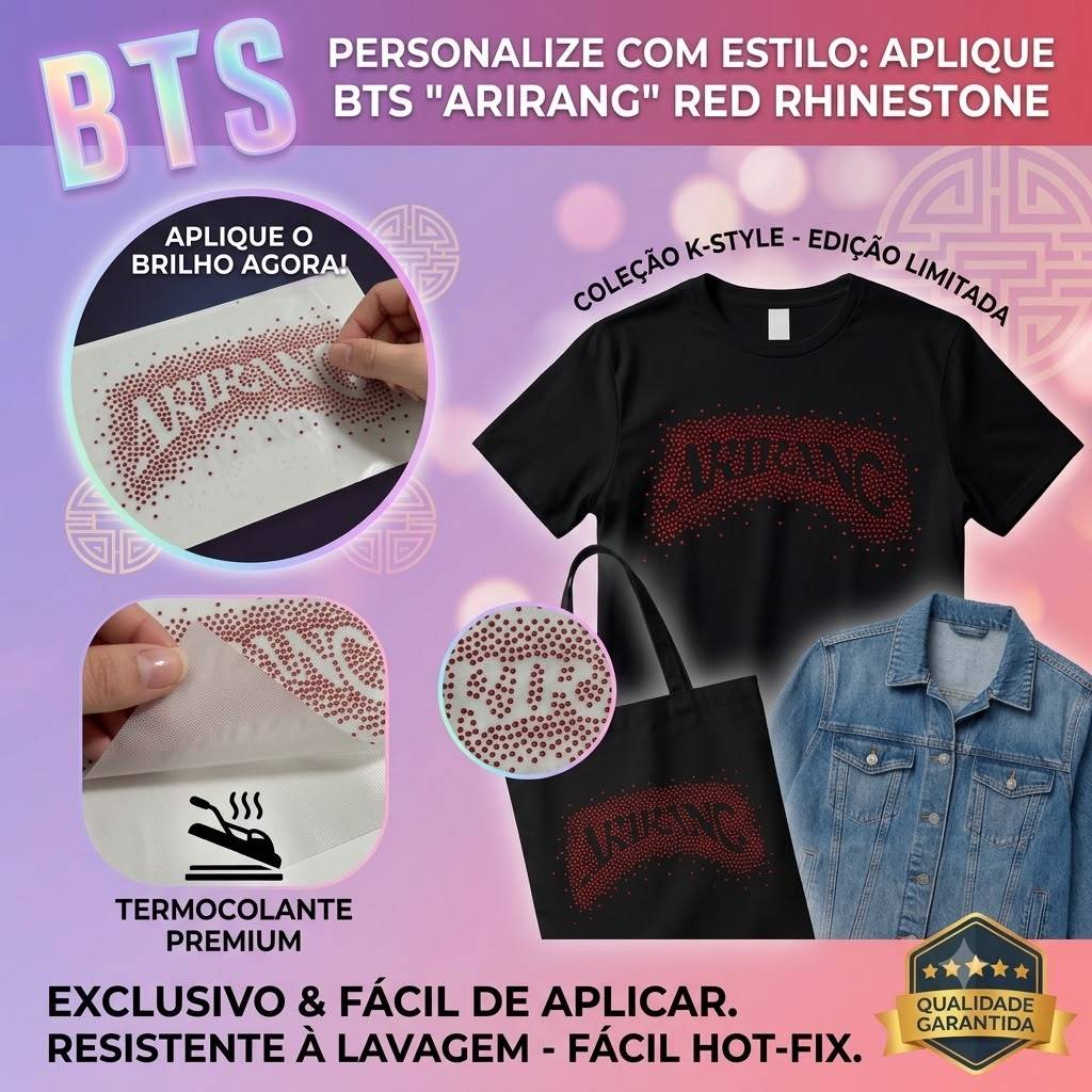 Aplique Termocolante BTS Arirang Strass Pedraria Hotfix Para Roupas Camisetas e Jaquetas
