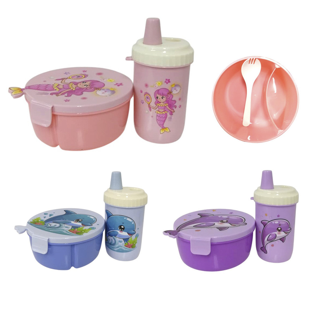 Kit Lancheira Marmita Infantil DANTAS Golfinho Sereia Talher Copo Criança Escola Lanche Pote Térmica Menina