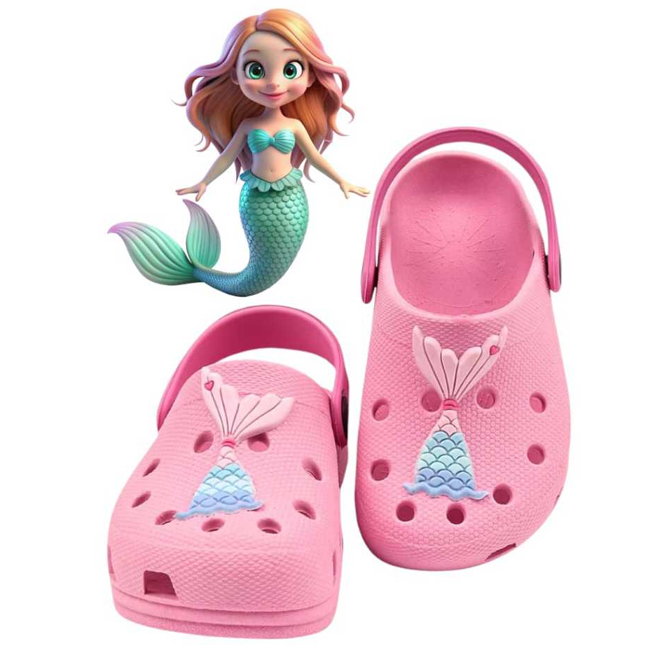 Babuche Chinelo Infantil Rosa Sereia Antiderrapante Piscina Escola Ortopédico Leve Macio Menina