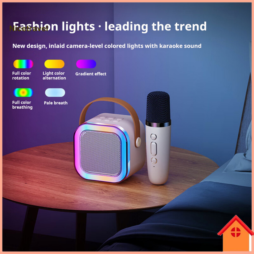Portable Karaoke Machine Voice Changer Mini with 2 Wireless Microphones Bluetooth Speaker Stereo Sound for Parties