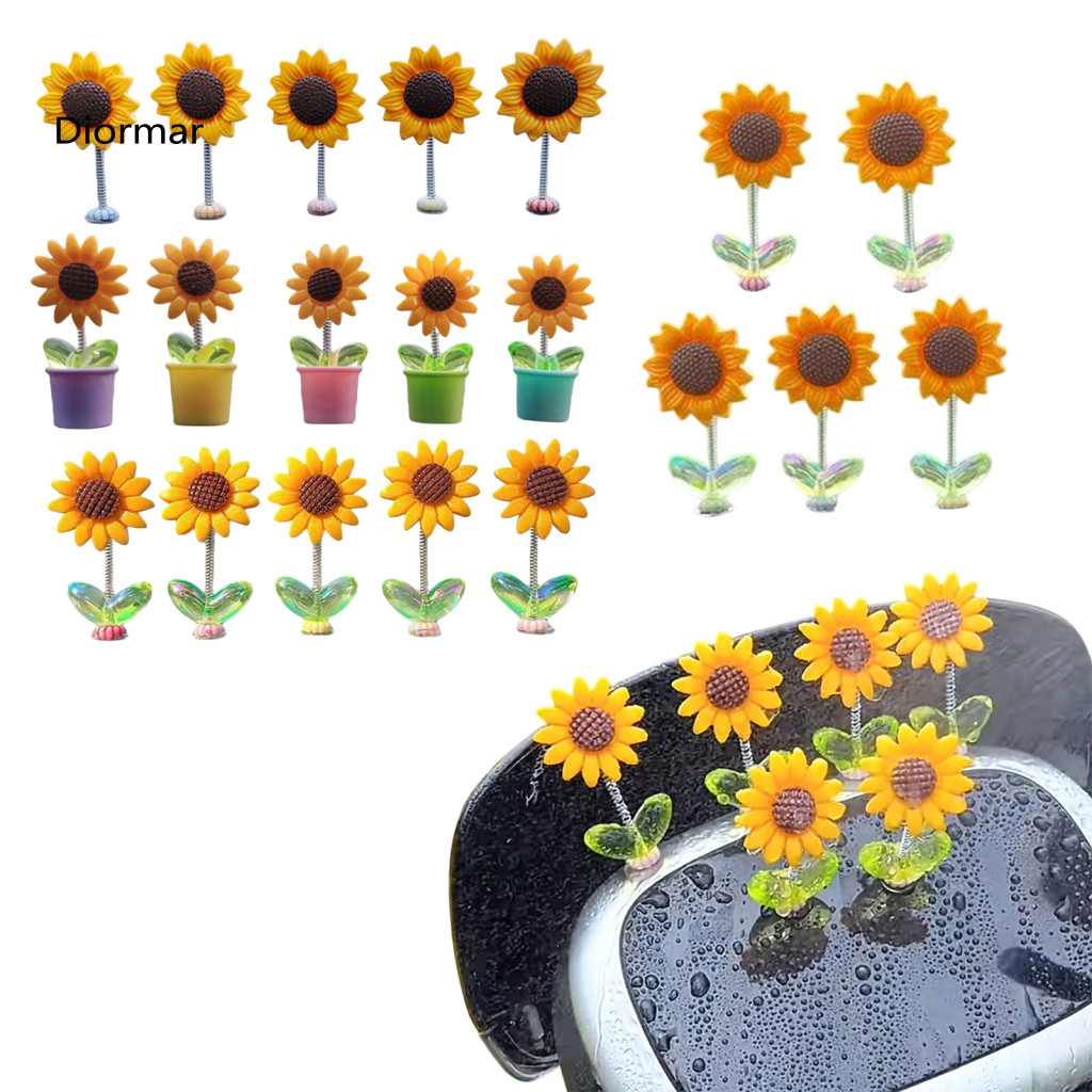Cute Flower Accessories Gift for New Drivers 5pcs Wobble Sunflower Car Dashboard Decor Resin Spring Ornaments with Non-s
