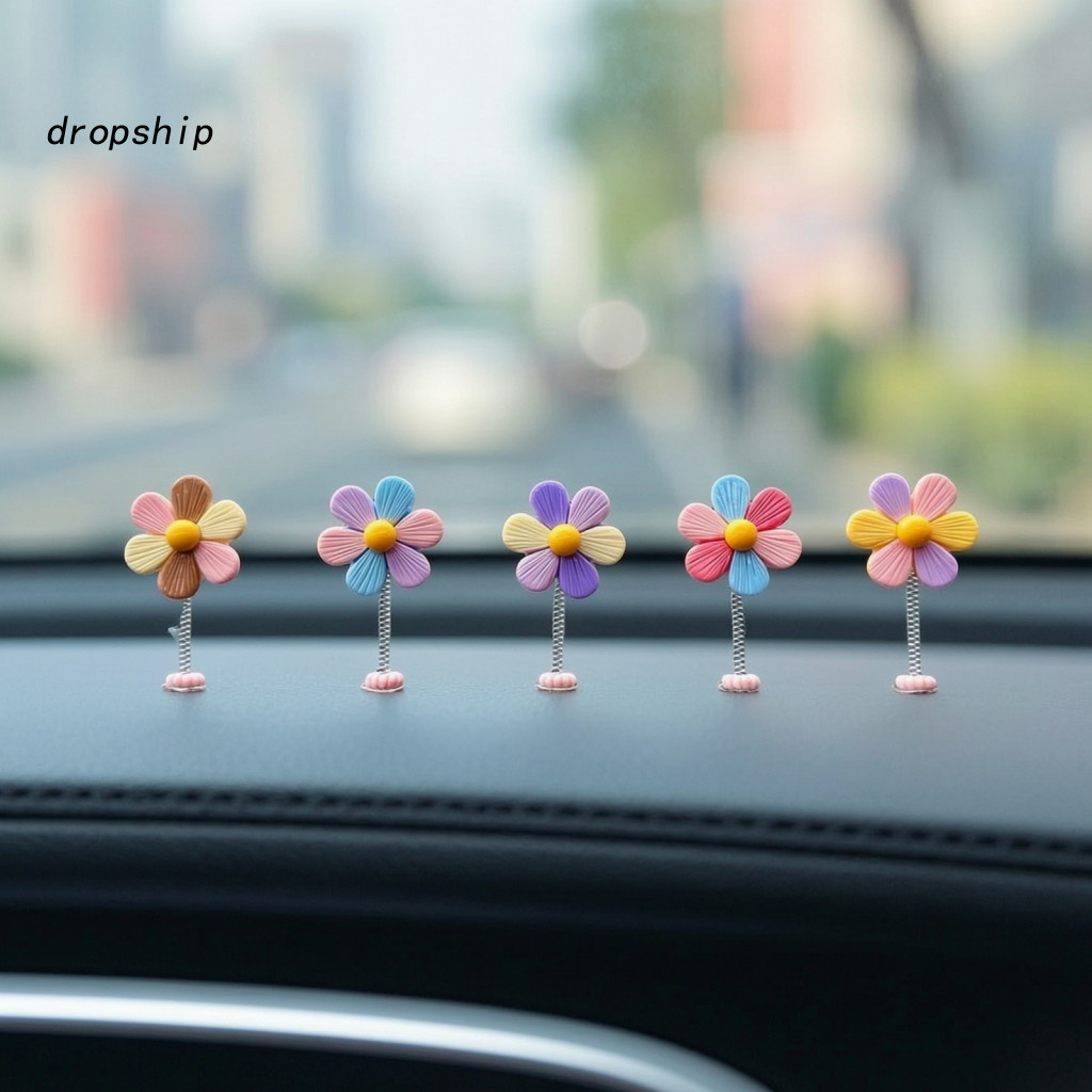Cute Accessories Gift for New Drivers 5pcs Colorful Wobble Head Flower Car Decor Set – Resin Rainbow Sunflower Dashboa