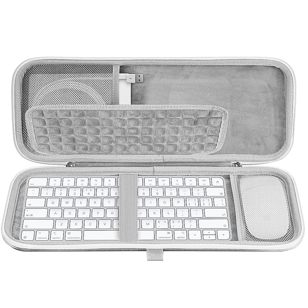 Capa Rígida Geekria Compatível Com Teclado Mágico (MXCL3LL/A) + Combinada Magic Mouse , Bolsa Protetora De Viagem (Cinza