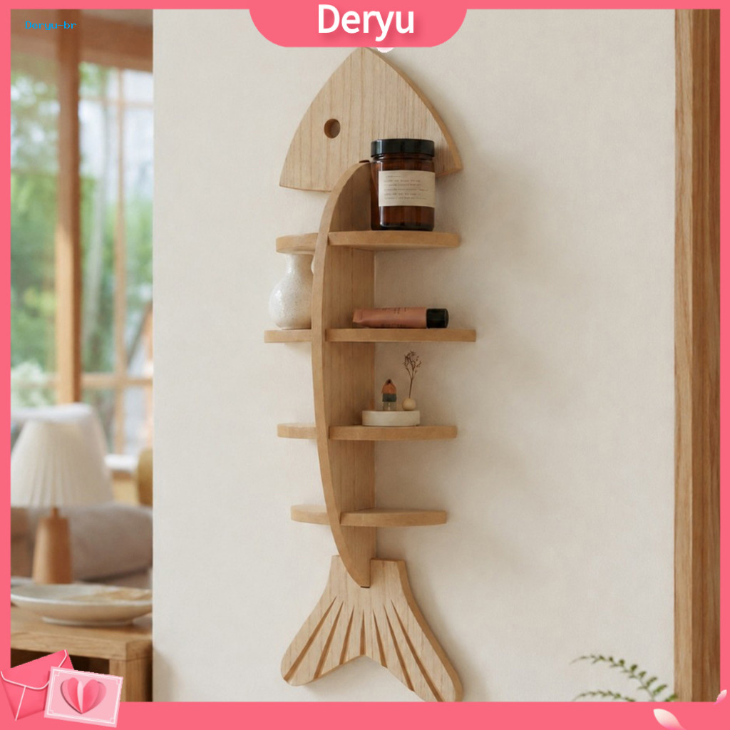Small Apartment Space Saving Shelf Wall Mounted Fish Bone Wood Floating Ocean Style Storage Rack for Bedroom Bathroom Ro