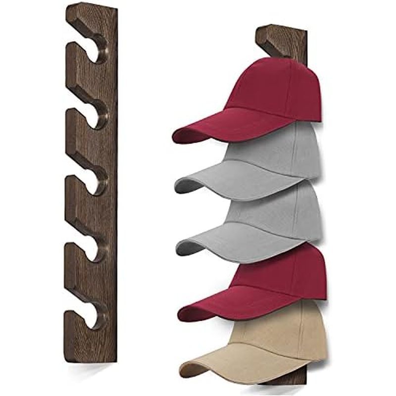 izer Hanger (2 Pack) Modern Wooden Hat Holder Wall-Mounted Caps Display for Closet Door Bedroom Entryroom Laundry (Gray)