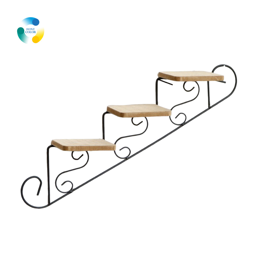 Wall Mounted Storage Rack Rustic Wood Display Shelves Vintage Mount Shelf Staircase Floating Iron for Room Bedroom Entry