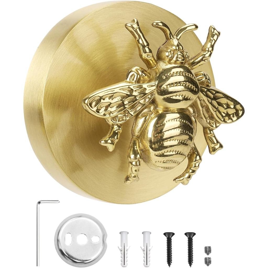 Wall Mounted Metal Coat Hooks Brass Bee Coat Rack Decorative Coat Hanger for Wall Bedroom Kitchen Bathroom (Golden, Bee)