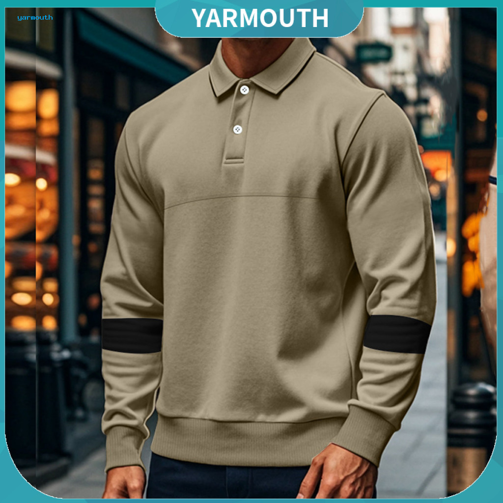 Men Shirt Office Men's Vintage Casual Turn-down Collar Loose Fit Long Sleeves Mid-length Pure Color Spring/fall Top for