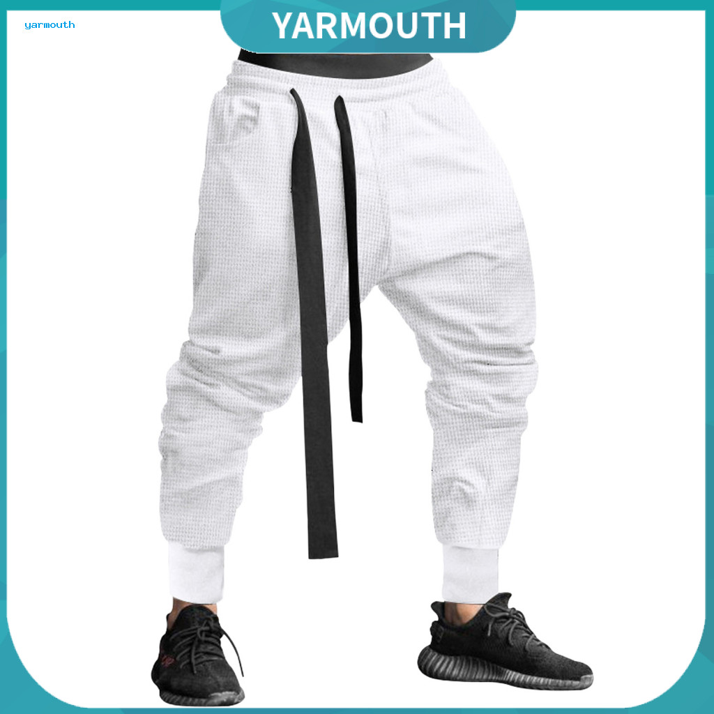 Men Solid Color Pants Spring Sweatpants Men's Casual Harem Loose Fit Drawstring Waist Elastic Ankle Sport Trousers with