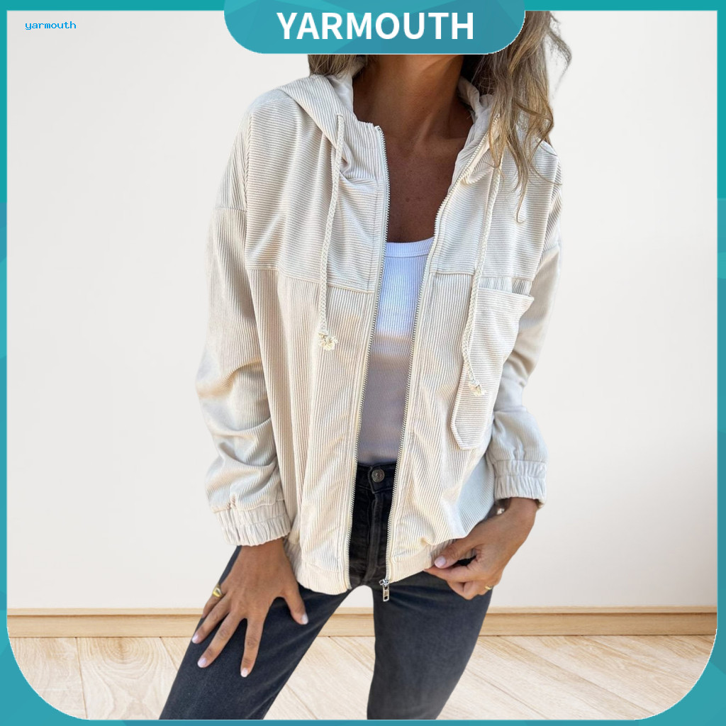 Casual Cardigan Jacket Zipper Closure Coat Spring Autumn Women’s Loose Hooded Solid Color Long Sleeve Outdoor for Dail