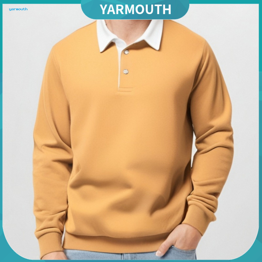Men Casual Top Long Sleeve Lapel Sweatshirt Men's Pullover Spring/fall Buttoned Turn-down Collar Loose Fit Pure Color fo