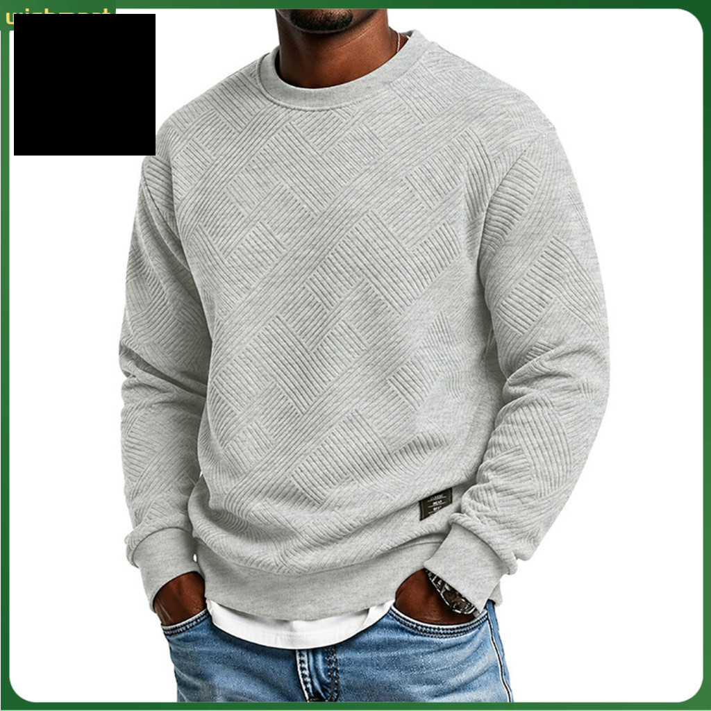Solid Color Minimalist Style Loose Fit Spring Autumn Shirt Men's Crewneck Sweatshirt Geometric Texture Casual Pullover f