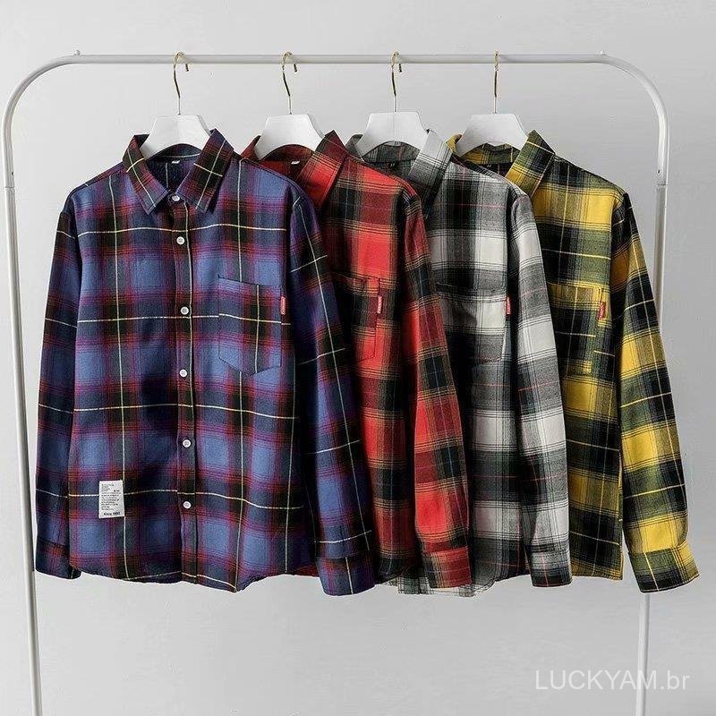 [Hong Kong style shirt]Casual top Spring and Autumn Thin Large Checkered Long-Sleeve Men's Loose Trendy Shirt, Men's Wor