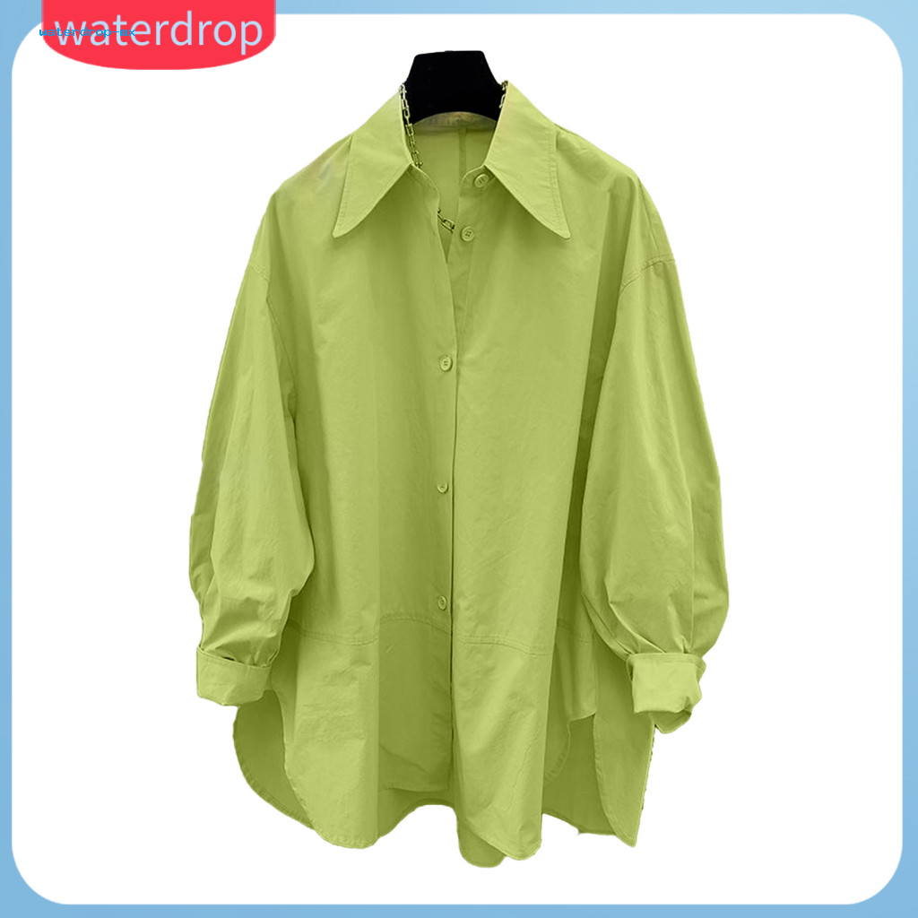 Women’s Cotton Long Sleeve Loose Fit Blouse Solid Color Pointed Lapel Collar Shirt for Spring Autumn Casual Work Trave