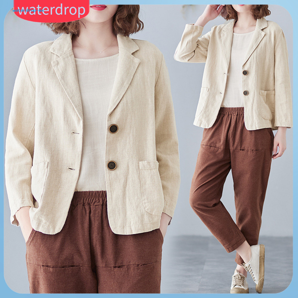 Men's Fall Spring Casual Suit Jacket Loose Fit Cardigan with Turn-down Collar Long Sleeves Double Buttons Solid Color Co
