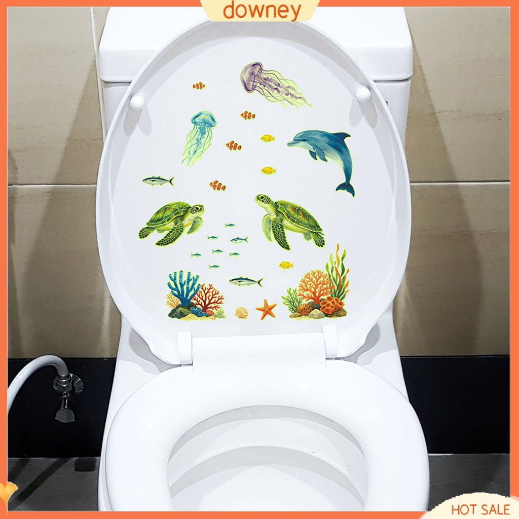 Ocean Glow the Dark Toilet Seat Stickers Waterproof Pvc Life Decals Dolphins Turtles Jellyfish Tropical Fish Bathroom Wa