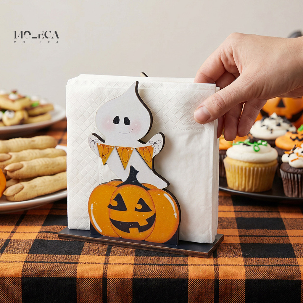Halloween Paper Towel Holder Waterproof Kitchen Napkin Dispenser Wooden Vertical Stand Retro Dark Style for for Southeas