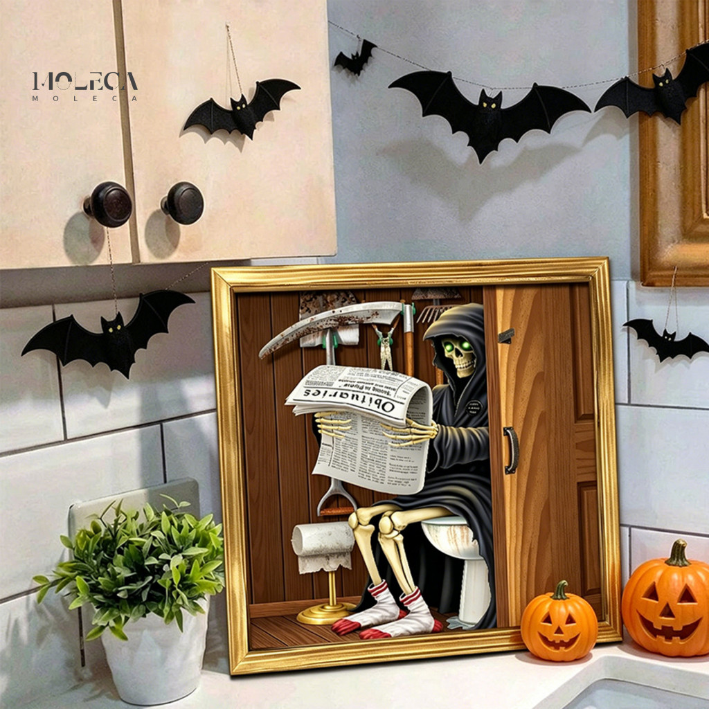 Waterproof Bathroom Wall Decals Retro Dark Humor Stickers Halloween Skeleton Art Funny Ghost Clown Toilet Decal 2d Woode