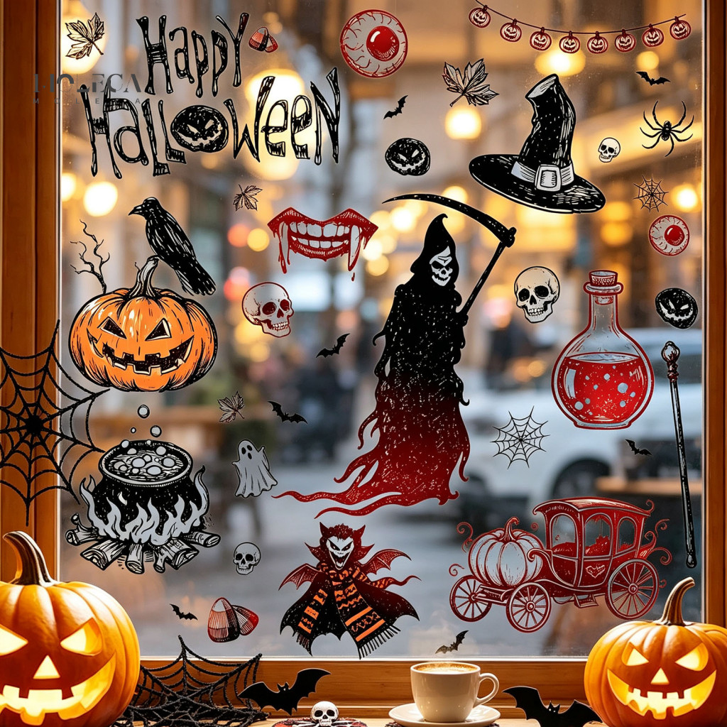 Halloween Window Clings Dark Home Ornaments 9pcs Stickers Silhouette Decals Reusable Waterproof Pvc Static for Glass Doo