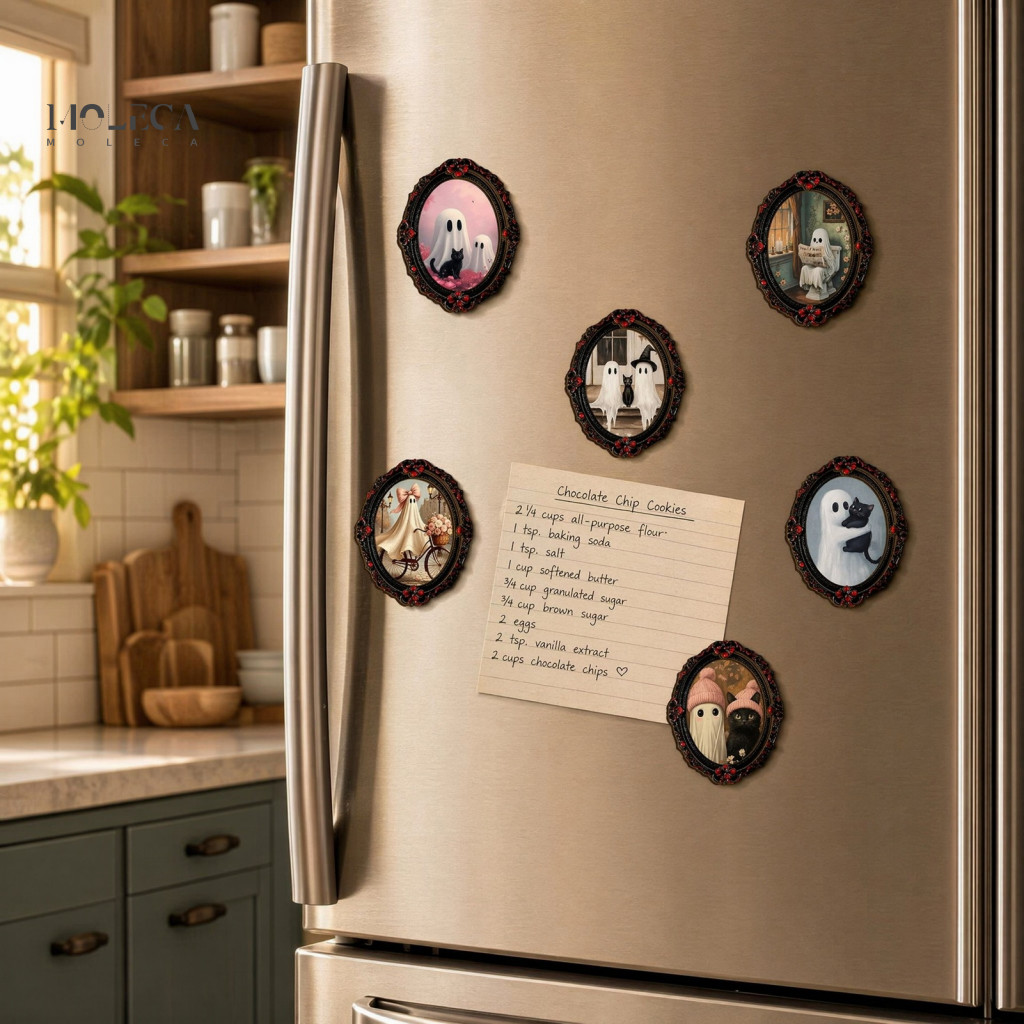 Waterproof Metal Cabinet Magnets Refrigerator Halloween Dark Style Oval Photo Frame Magnet Retro Decorative Magnetic Sti