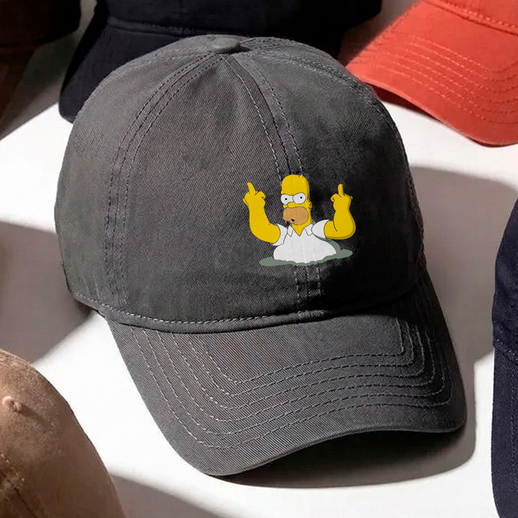 Boné Baseball Homer Simpson Dedos do Meio Mal humorado Unissex Ajustável Streetwear Bege