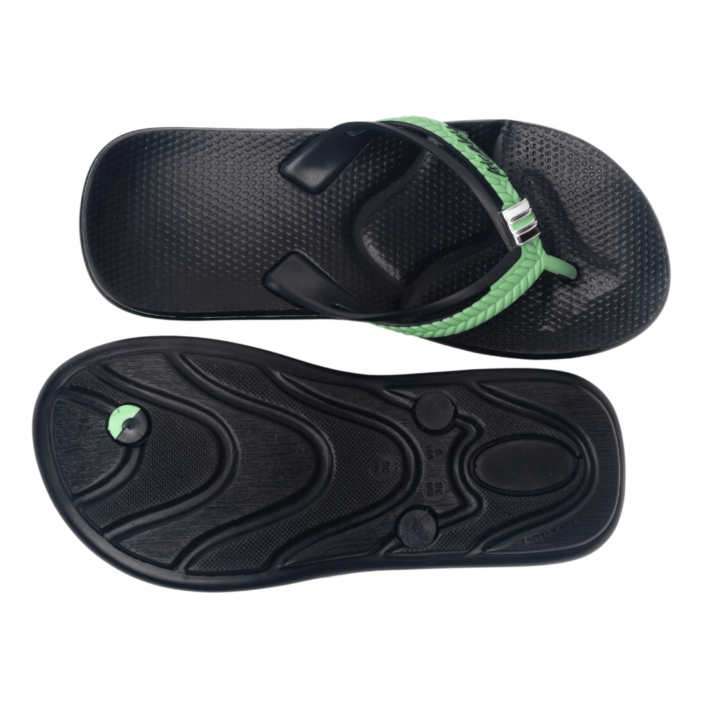 Chinelo Feminino Alcalay Leve e Macio Preto Verde Claro Metal