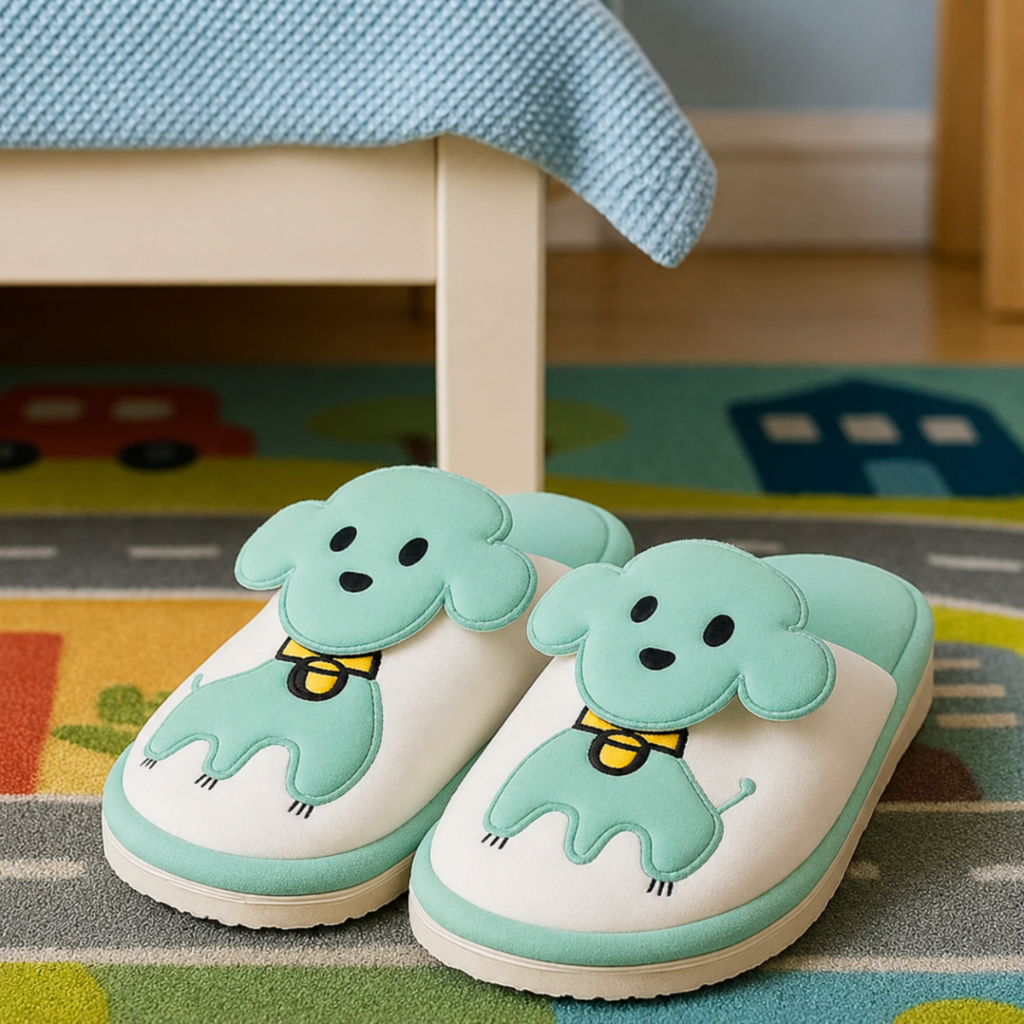 Chinelo Pantufa Cachorrinho Antiderrapante Verde Claro Inverno Quentinha Confortável Criança Adulto