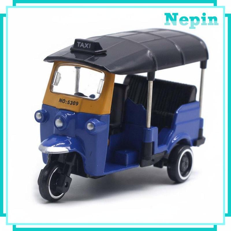 [Nepin] Exibição De Triciclo De Liga Retrô Tailandês Modelo Tri-shaw Desktop Colecionável Veículo De Brinquedo Pull-back