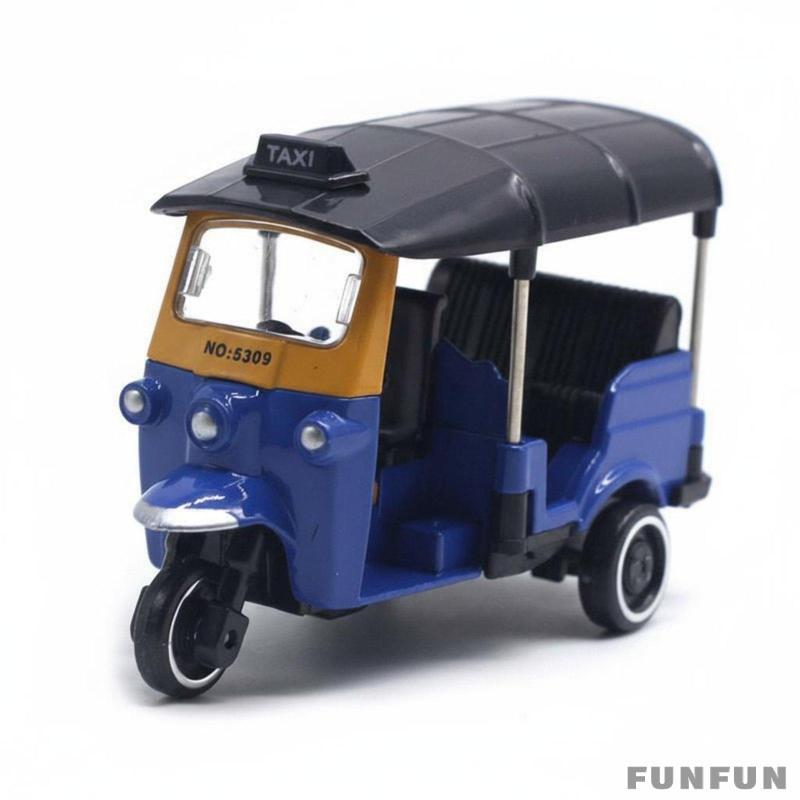 [Funfun] Exibição De Triciclo Vintage Em Liga Tradicional Tri-shaw Miniatura Realista Com Função Pull-back Para Lembranc