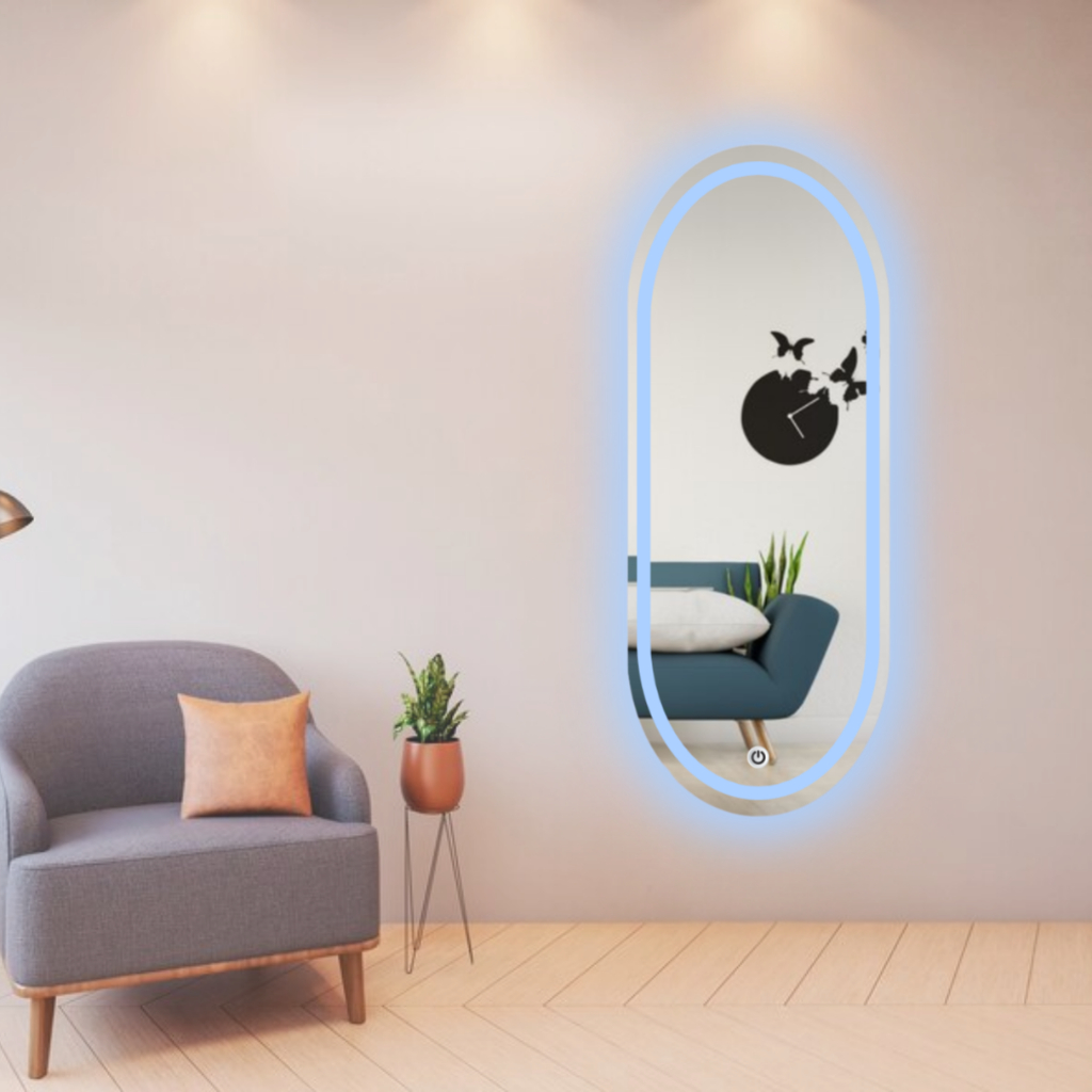 Espelho Com Led Touch Oval Corpo Inteiro Jateado Com LED Super Luxo Decoração Moderna