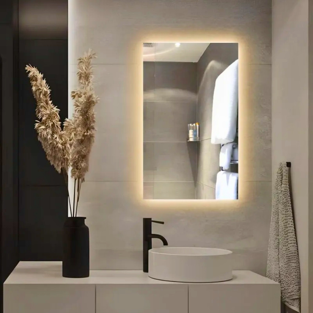 Espelho Retangular Com Led Sem Fio a Pilha Grandes Formatos Decoração luxo menor Preço