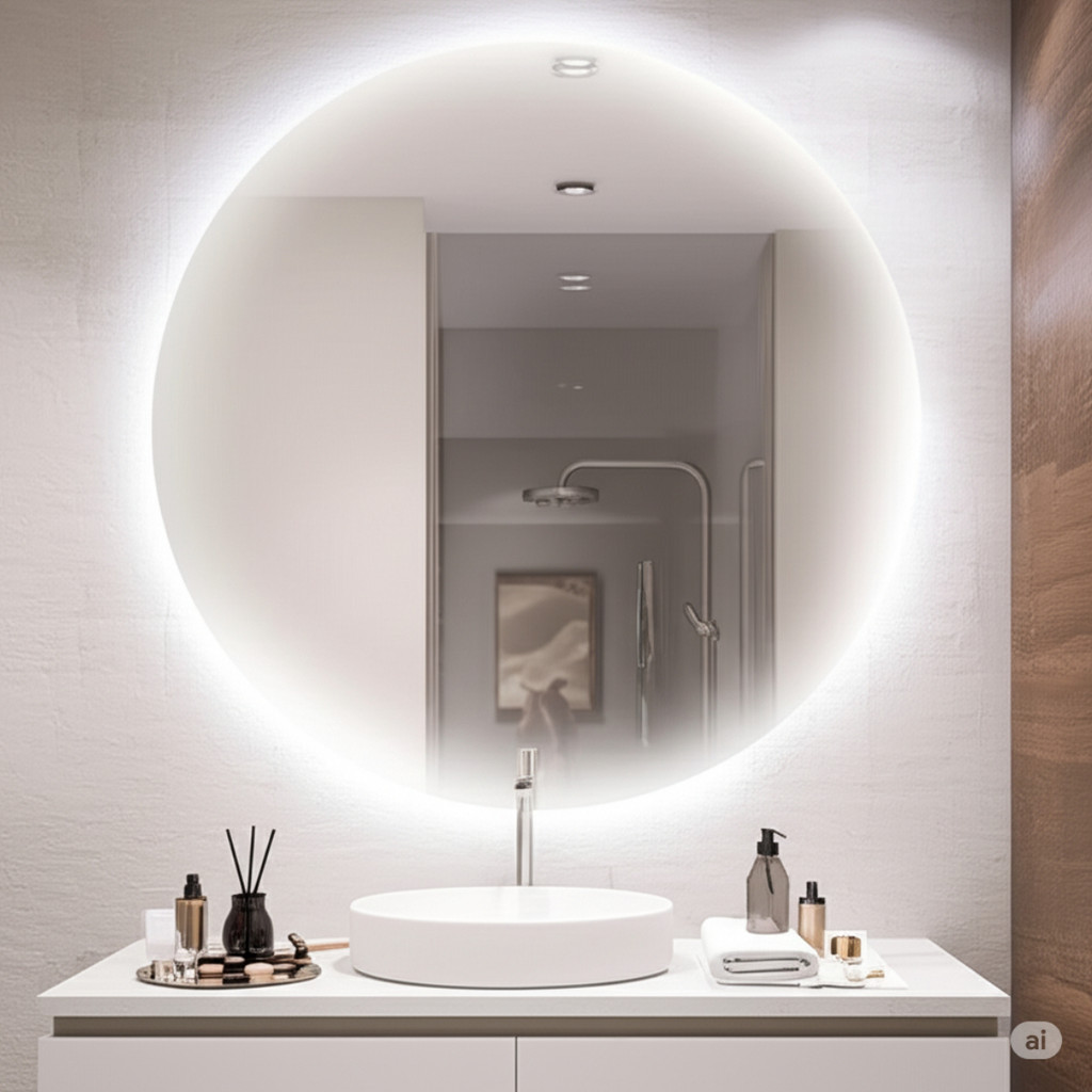 Espelho Redondo 60x60 Lapidado Led 3 Cores Luz Indireta Decorativo Luxo