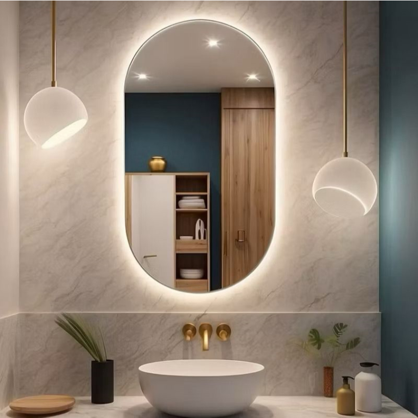ESPELHO OVAL LAPIDADO LUXO DECORATIVO COM LED ENVIO FULL