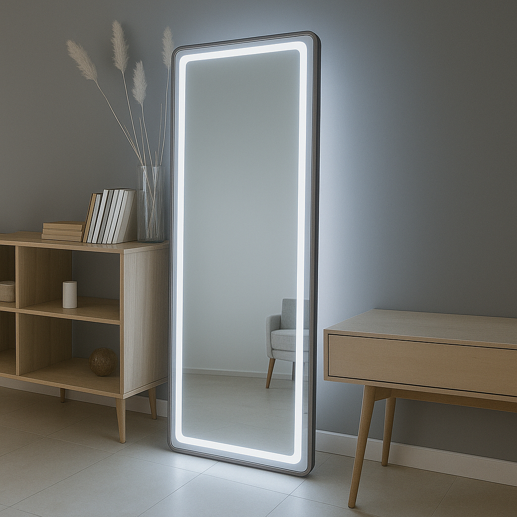 Espelho Retangular 170cm Moldura Metal Com Led Jateado Touch Bivolt Quarto 3 Tons 3000K 4000k 6000k 240 Lúmens Luxo